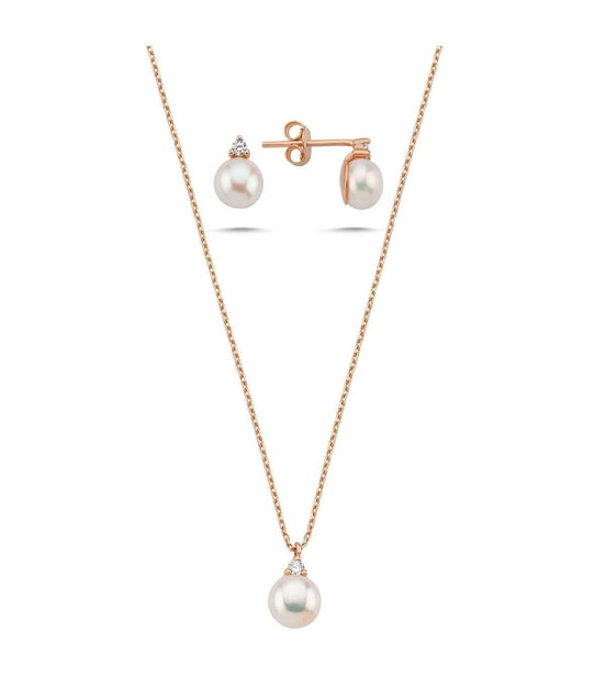 Doğal İnci 2,28 Karat Pırlantalı Küpe Kolye İkili Set | | Birinci1926