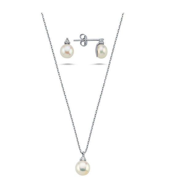 Doğal İnci 2,28 Karat Pırlantalı Küpe Kolye İkili Set | | Birinci1926