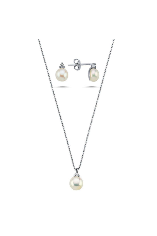 Doğal İnci 2,28 Karat Pırlantalı Küpe Kolye İkili Set | | Birinci1926