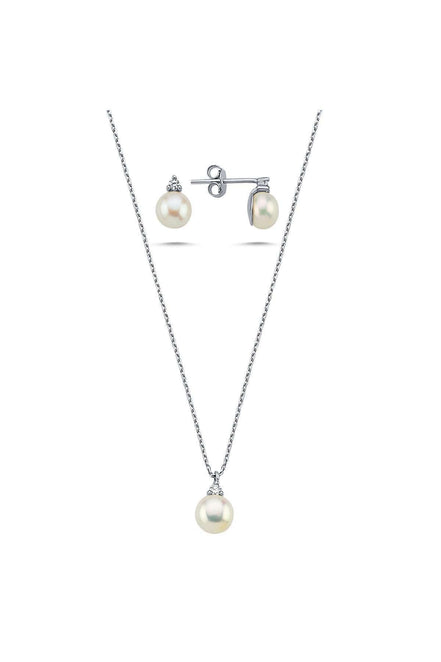 Doğal İnci 2,28 Karat Pırlantalı Küpe Kolye İkili Set | | Birinci1926