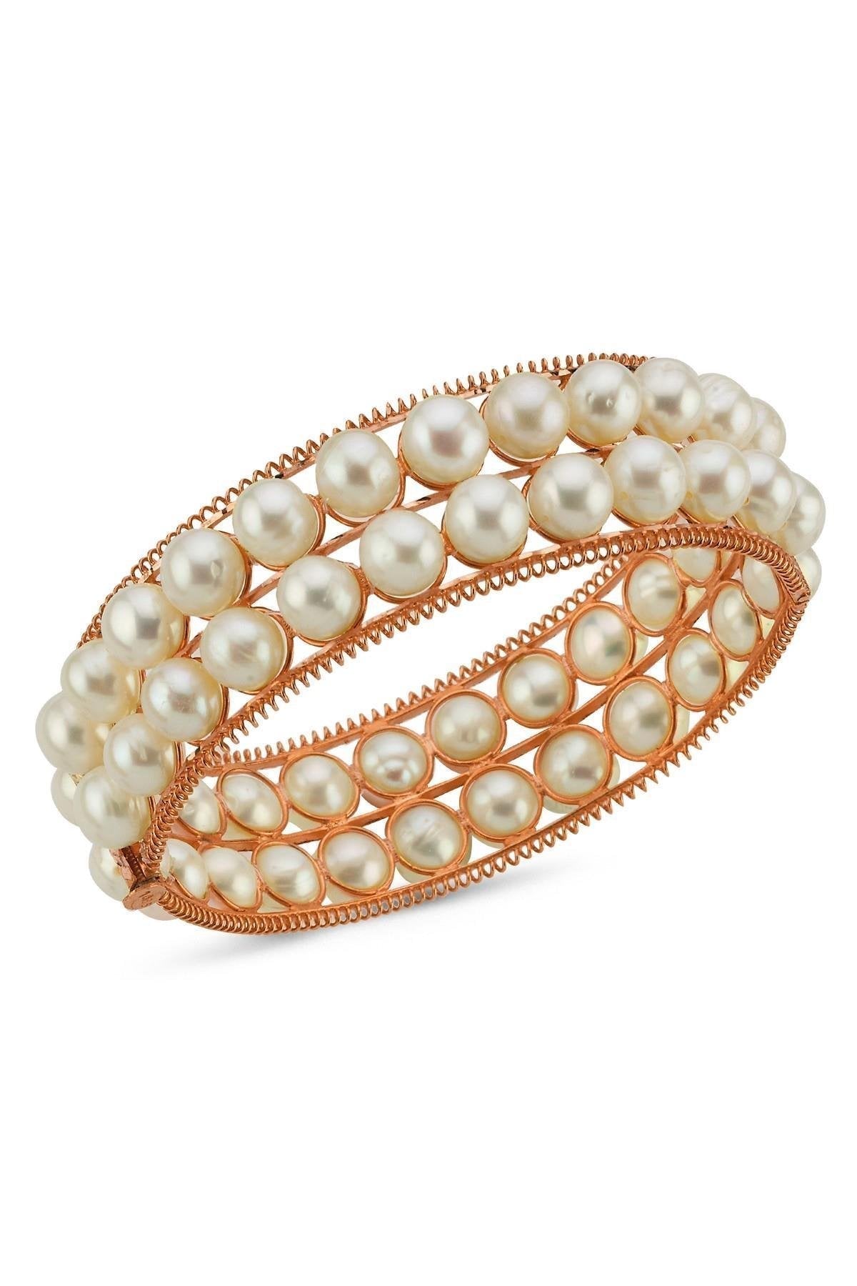 Double Row Natural Pearl Cuff Bracelet