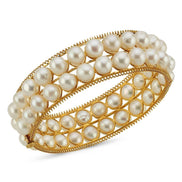 Double Row Natural Pearl Cuff Bracelet