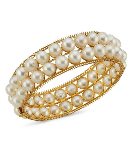 Double Row Natural Pearl Cuff Bracelet