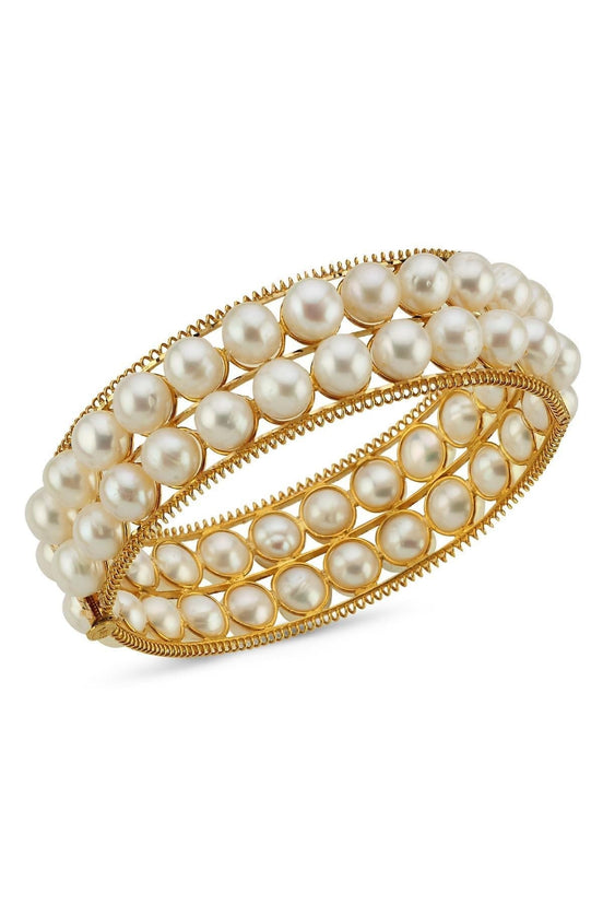 Double Row Natural Pearl Cuff Bracelet