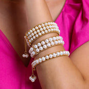 Double Row Natural Pearl Cuff Bracelet