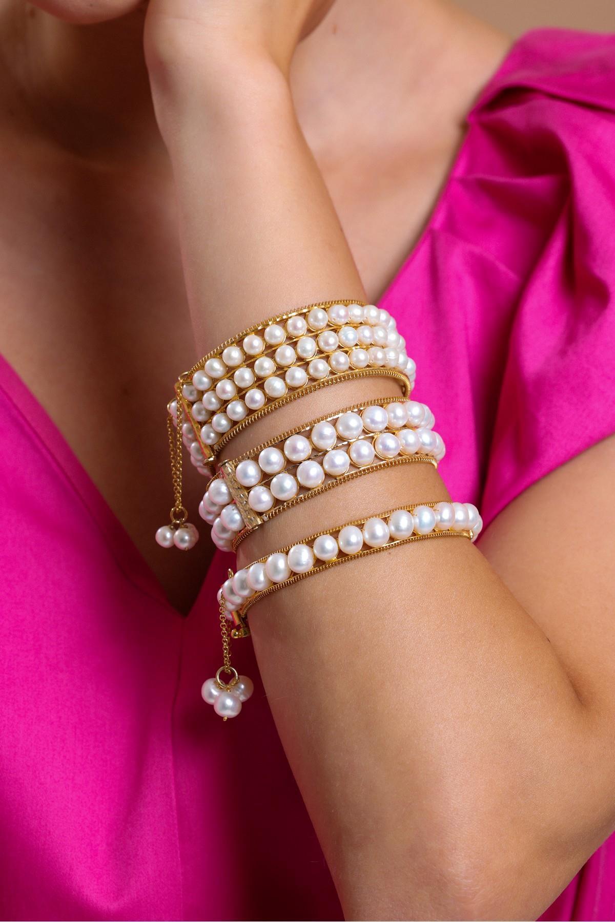 Double Row Natural Pearl Cuff Bracelet