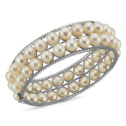 Double Row Natural Pearl Cuff Bracelet