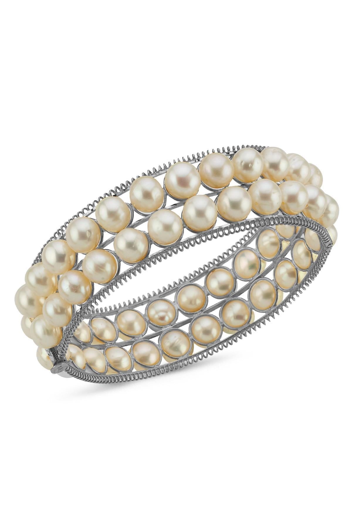 Double Row Natural Pearl Cuff Bracelet