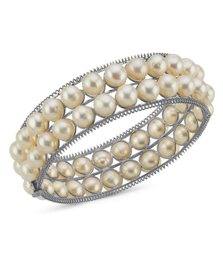 Double Row Natural Pearl Cuff Bracelet