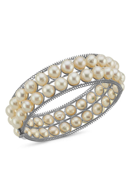 Double Row Natural Pearl Cuff Bracelet