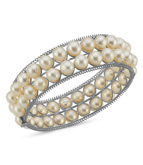 Double Row Natural Pearl Cuff Bracelet