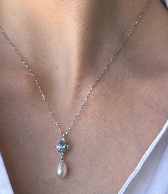 Mavi Taşlı Doğal İnci Kolye | | Birinci1926