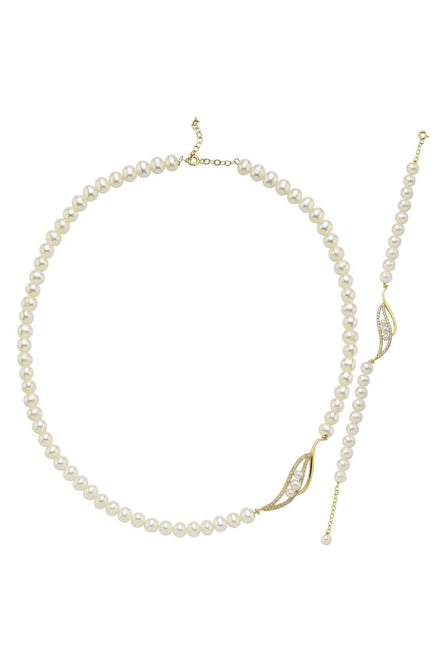 Yaprak Taşlı Doğal İnci Kolye Bileklik İkili Set | | Birinci1926