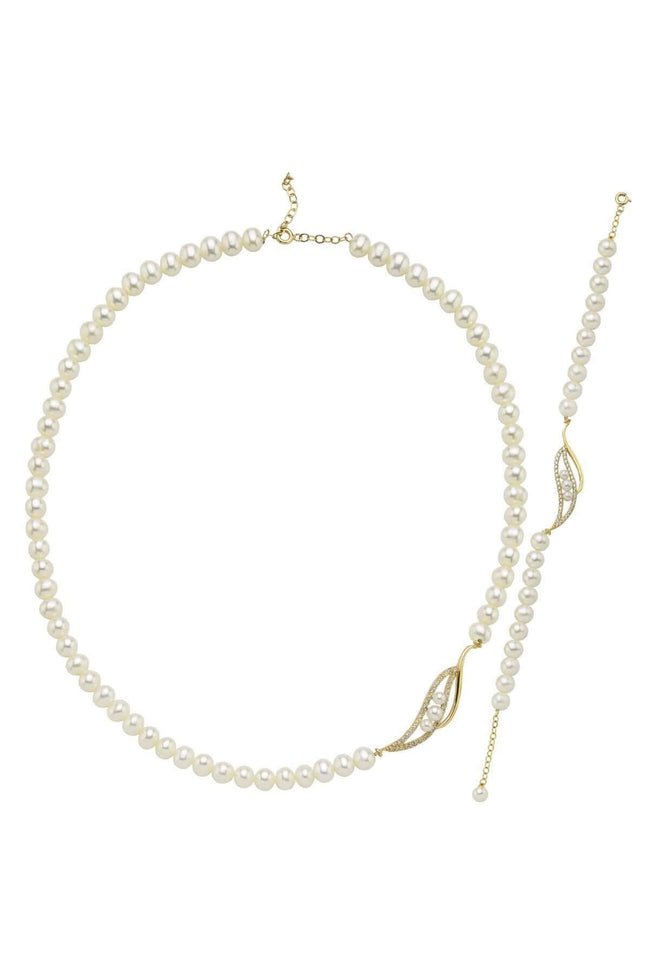 Yaprak Taşlı Doğal İnci Kolye Bileklik İkili Set | | Birinci1926