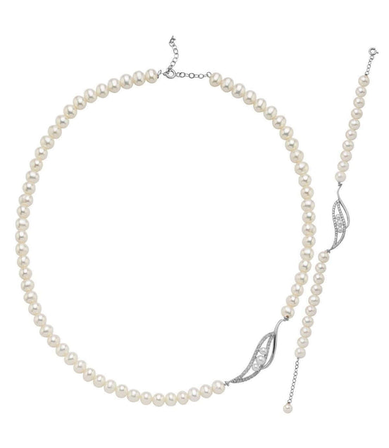 Yaprak Taşlı Doğal İnci Kolye Bileklik İkili Set | | Birinci1926