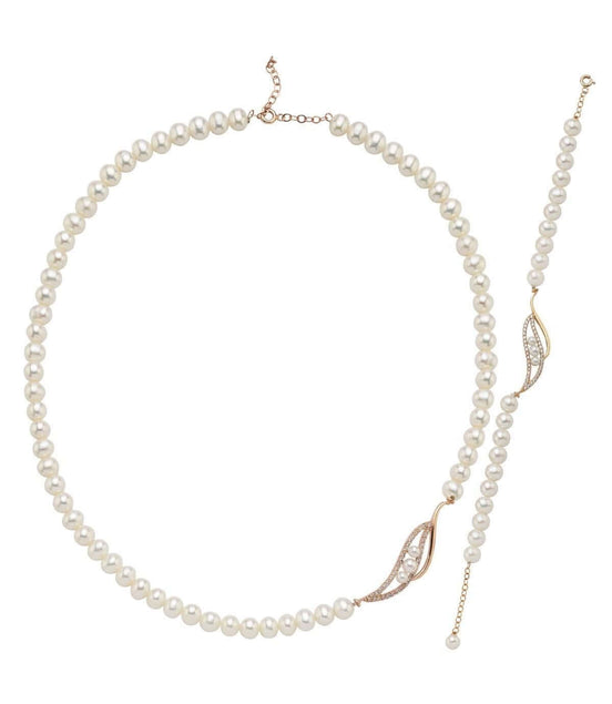 Yaprak Taşlı Doğal İnci Kolye Bileklik İkili Set | | Birinci1926