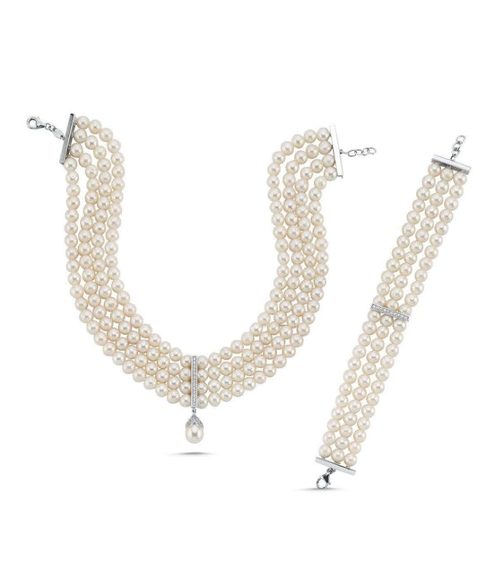 Choker Zirkon Taşlı Doğal İnci Kolye Bileklik İkili Set | | Birinci1926
