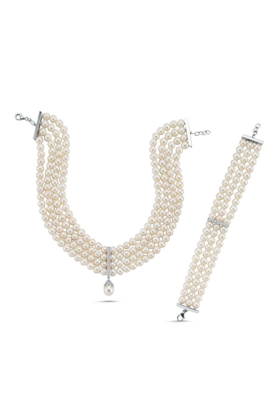 Choker Zirkon Taşlı Doğal İnci Kolye Bileklik İkili Set | | Birinci1926