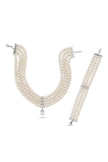 Choker Zirkon Taşlı Doğal İnci Kolye Bileklik İkili Set | | Birinci1926