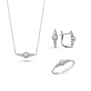 Crispy Natural Pearl 0,45 Karat Diamond Earring Necklace Ring Triple Set