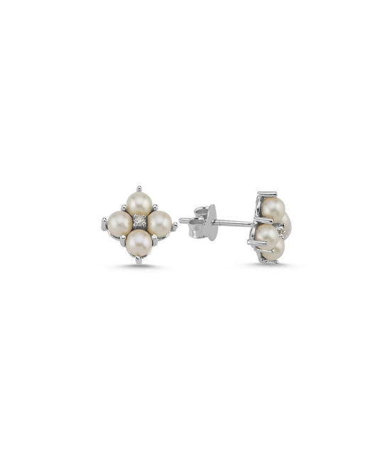 Square 0,12 Karat Natural Pearl Diamond Earring