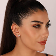 Square 0,12 Karat Natural Pearl Diamond Earring