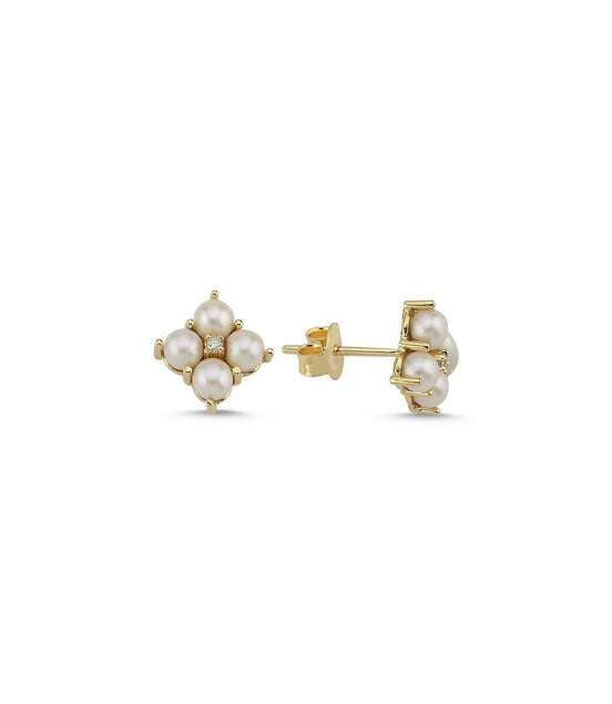 Square 0,12 Karat Natural Pearl Diamond Earring