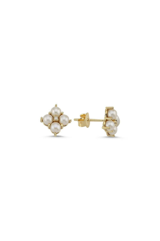 Square 0,12 Karat Natural Pearl Diamond Earring