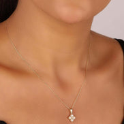 Square Four Natural Pearl 0,06 Karat Diamond Necklace
