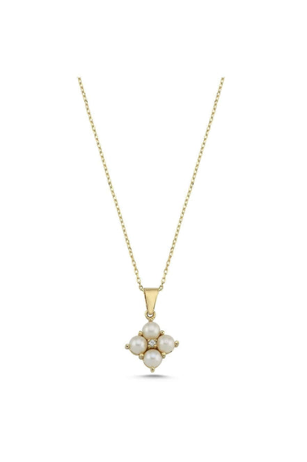 Square Four Natural Pearl 0,06 Karat Diamond Necklace