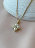 Square Four Natural Pearl 0,06 Karat Diamond Necklace