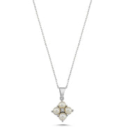 Square Four Natural Pearl 0,06 Karat Diamond Necklace
