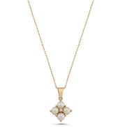 Square Four Natural Pearl 0,06 Karat Diamond Necklace