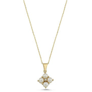 Square Four Natural Pearl 0,06 Karat Diamond Necklace