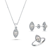 Eye Tek Natural Pearl 0,60 Karat Diamond Earring Necklace Ring Triple Set