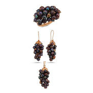 Grape Cluster Natural Pearl Earring Necklace Ring Triple Set