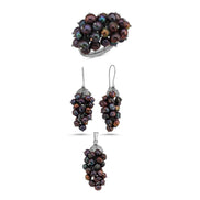 Grape Cluster Natural Pearl Earring Necklace Ring Triple Set