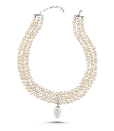 3 Sıra Barok Uçlu Doğal İnci Kolye | | Birinci1926