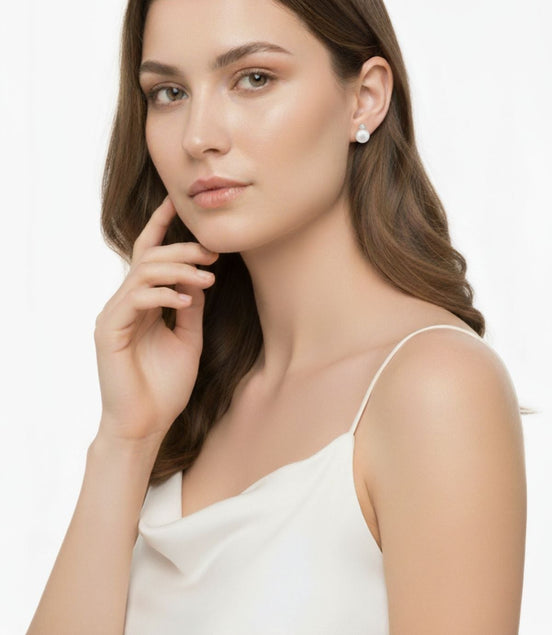 Three-Pronged Diamond Pearl Earrings