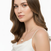 White Natural Pearl Necklace with Diamond