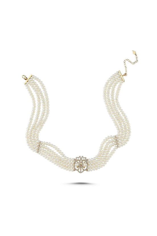 Lale Motif Four Lined Up Natural Pearl Necklace