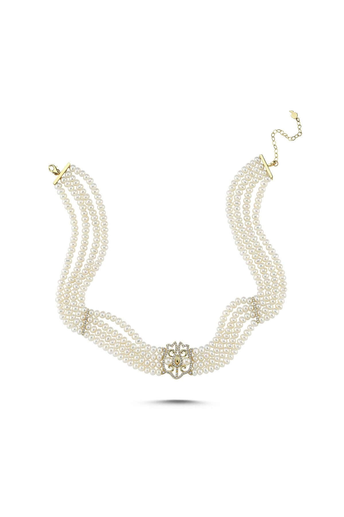 Lale Motif Four Lined Up Natural Pearl Necklace