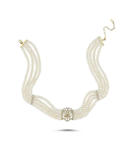 Lale Motif Four Lined Up Natural Pearl Necklace