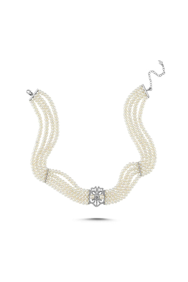 Lale Motif Four Lined Up Natural Pearl Necklace