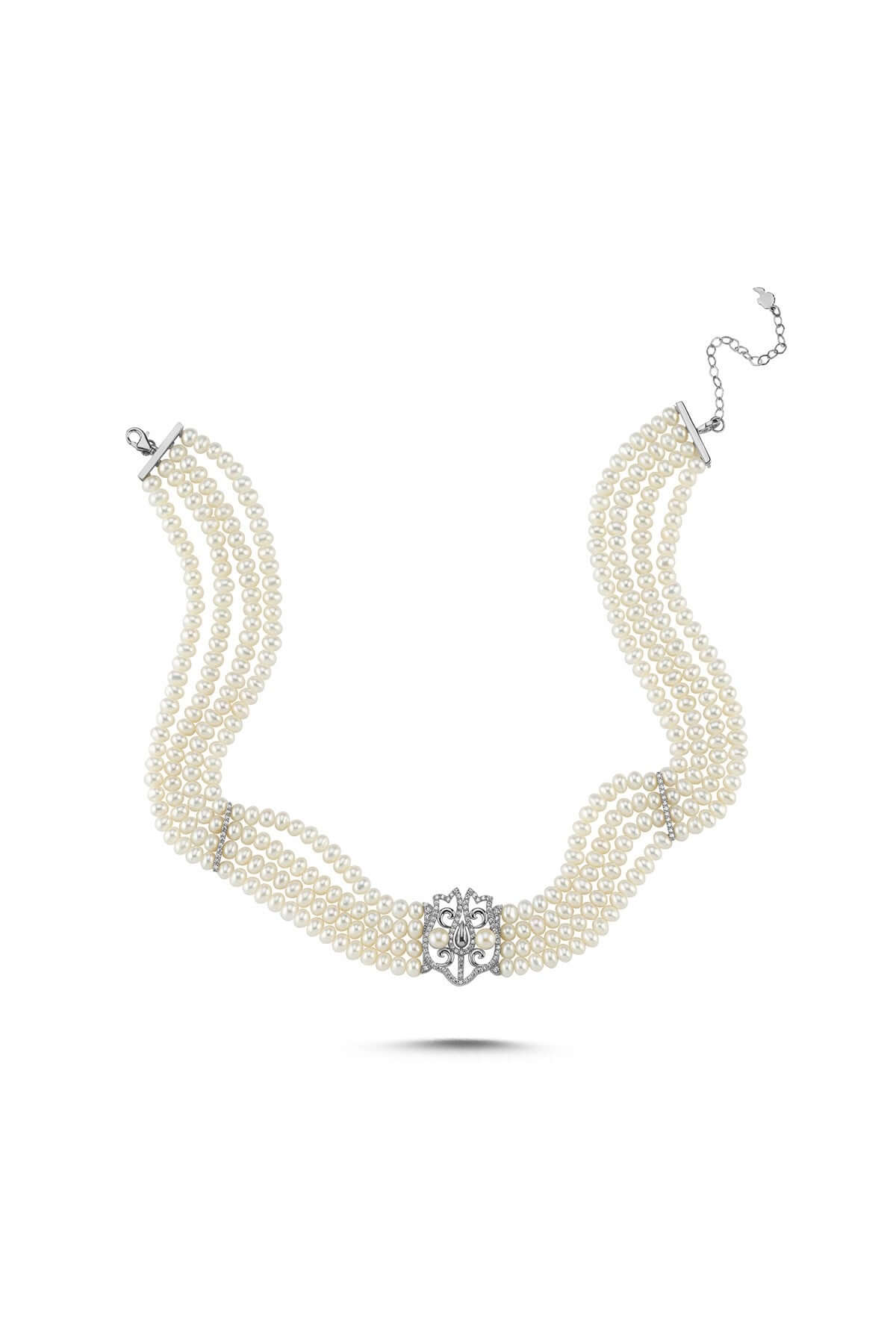 Lale Motif Four Lined Up Natural Pearl Necklace