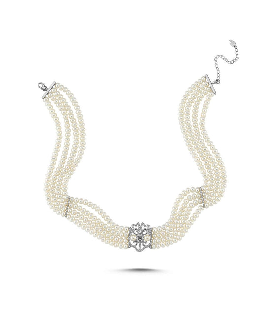 Lale Motif Four Lined Up Natural Pearl Necklace