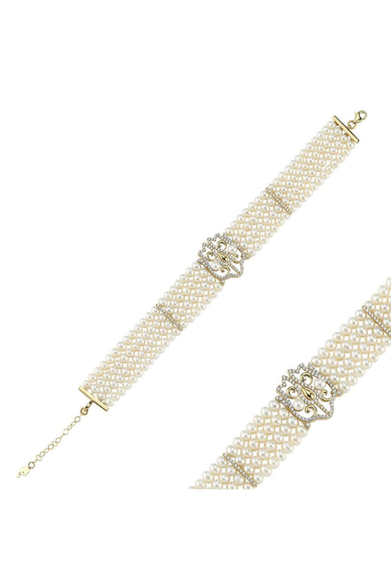 Lale Motif Four Lined Up Natural Pearl Bracelet