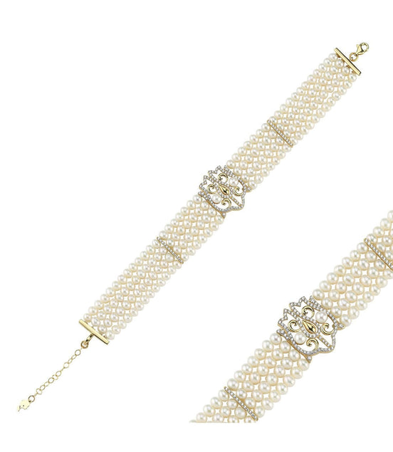 Lale Motif Four Lined Up Natural Pearl Bracelet