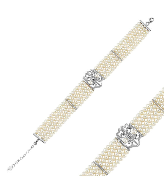 Lale Motif Four Lined Up Natural Pearl Bracelet