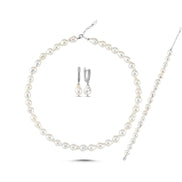 Lined Up Drop Natural Pearl Necklace Bracelet Earring Triple Set